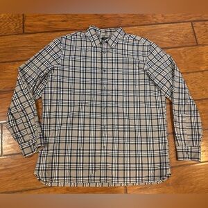 Banana Republic dress shirt mens XL Camden Fit gray blue plaid button down nice!